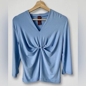 OLSEN EUROPE Blue Knot Front Twist V-Neck Top Size 6